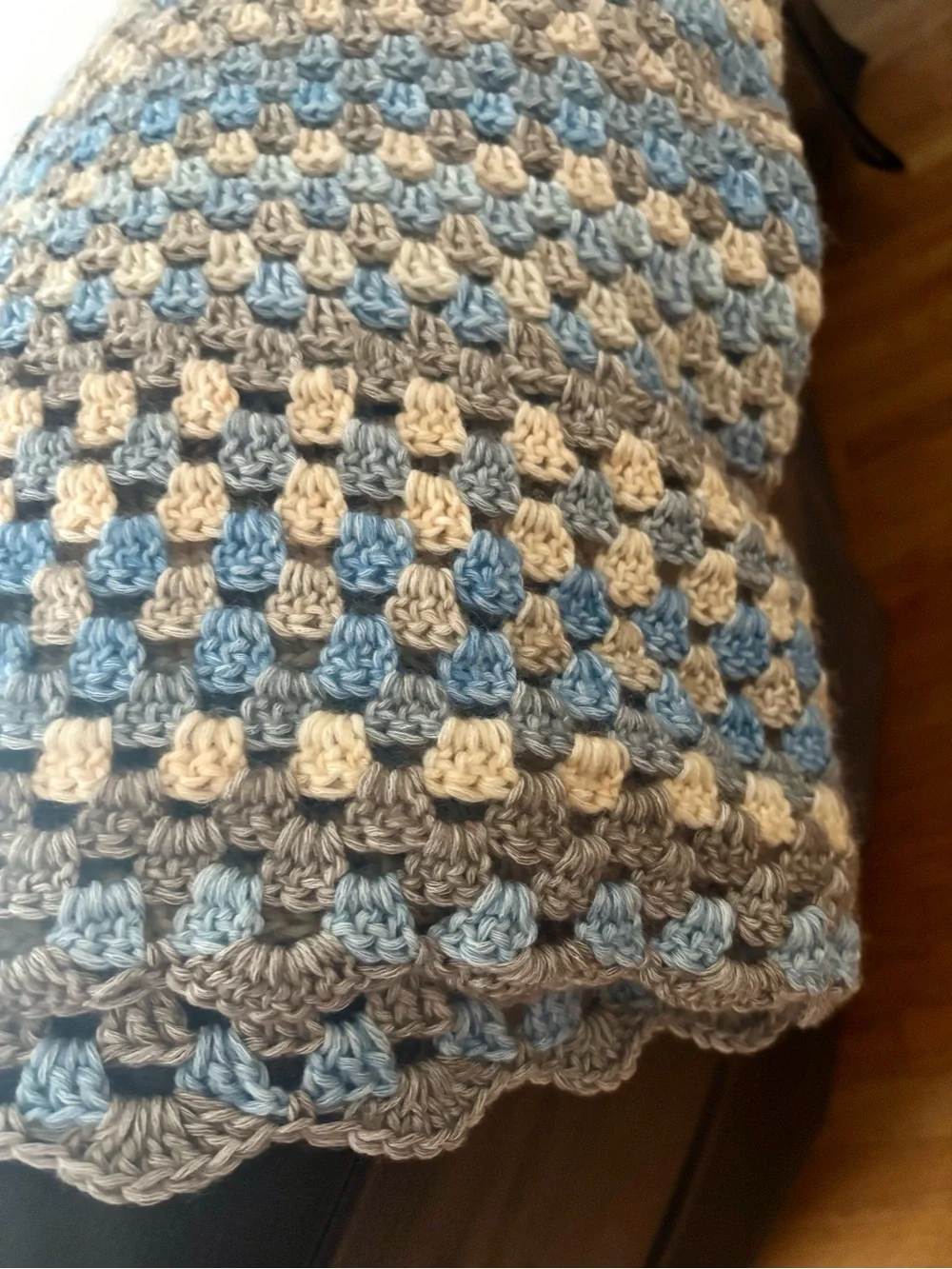 Handmade Blue, Gray & Cream Crochet Throw Blanket